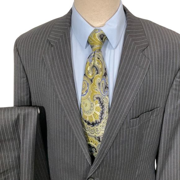 Tallia Suit Mens 46R 38W 289L Charcoal Blue Pinstripe Timeless 2-Button Wool